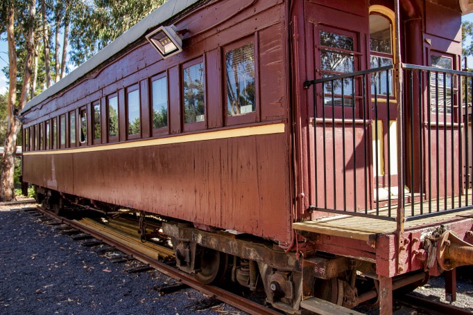 Old railway car at Weston Park, Canberra, AU