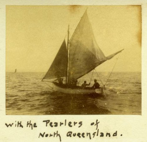 Pearling boat at sea in North Queensland, 1899