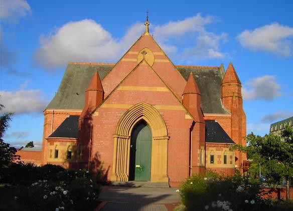Launceston.  The red brick Anglican cathedral. Tasmania.