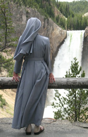 nun and waterfall