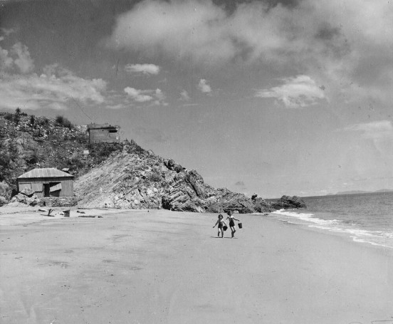 Two little girls at Kissing Point beach Townsville, 1949