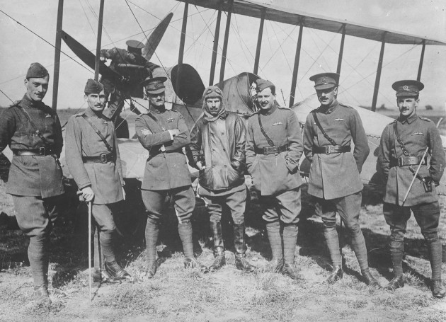 Royal Flying Corps officers in front of a BE2b.