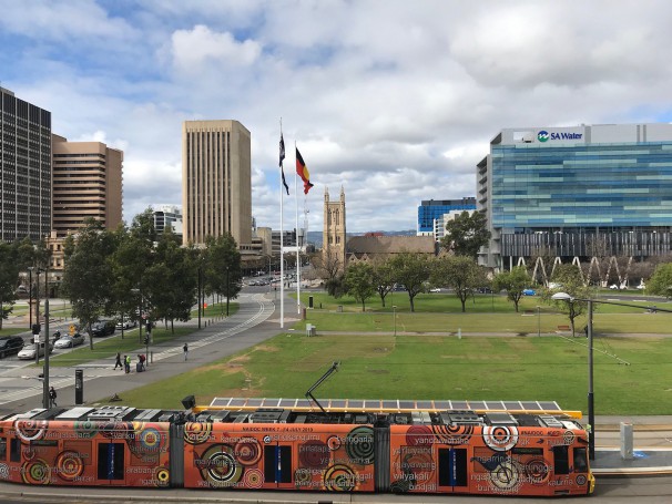 Victoria Square, Adelaide, with tram