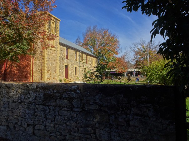 Hahndorf Adelaide Hills in autumn. Hahndorf Academy. Opened 1857. Upper floor added 1871 and tower 1872.  Sold to Lutheran Church in 1877. Closed as college 1912 and became a hospital. Now a museum and art gallery. .