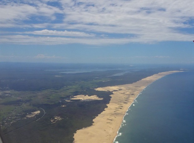 Port Stephens and the bay and the coast.. From Williamtown Airport flight..