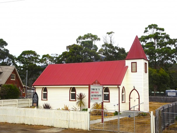 Bruny Island. The quaint wooden Adventure Bay Anglican Church.