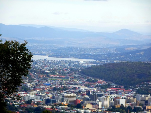Tasmania. Hobart CBD from Mt Nelson Signal station.