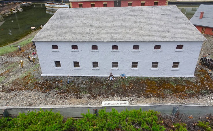 Richmond. Hobart Town model miniature village from 1820s. The Commissariate store on Macquarie Street. Built in 1811 now the Tasmanian Museum and Gallery. .
