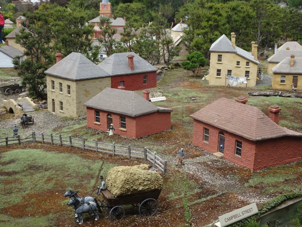 Richmond. Hobart Town model miniature village from 1820s. Campbell Street in the early days.