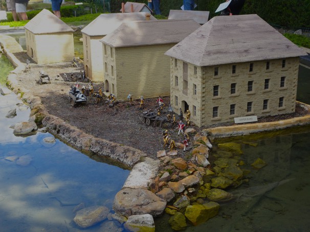 Richmond. Hobart Town model village from 1820s. Warehouses on Hunter Island which is now Hunter Street.