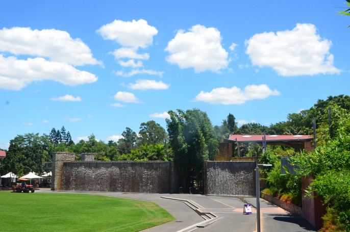 Waterfall wall - Roma Street Parkland, Brisbane - wide