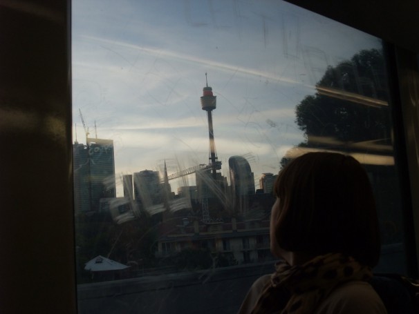 sydney tower from the train