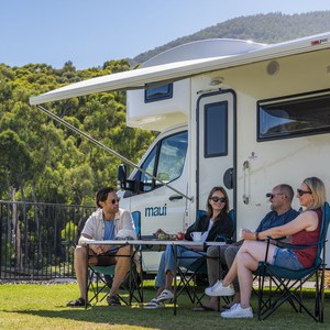 Maui Platinum River Motorhome – 6 Berth NZ Exterior Campsite Awning Lounge