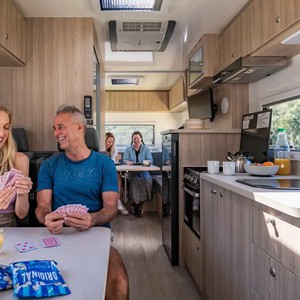 Maui Platinum River Motorhome – 6 Berth NZ Interior Kitchen And Front Dinette