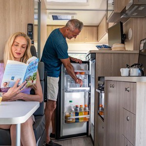 Maui Platinum River Motorhome – 6 Berth NZ Interior Kitchen Fridge And Dinette
