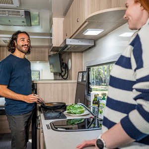 Mighty Big Six AU Man Cooking with Woman in Kitchen