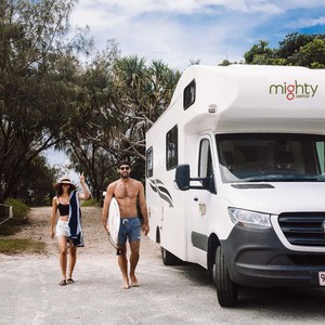 Mighty Big Six Motorhome 6 Berth AU Exterior Front Side View