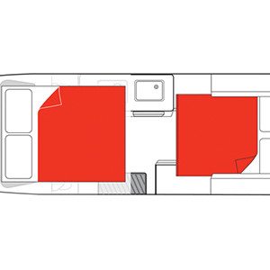 Mighty Double Down Campervan – 4 Berth-nighttime-layout