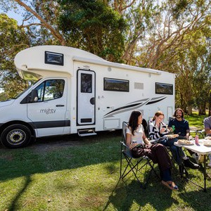 Mighty Double Up AU Group Dining beside Motorhome