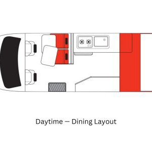 Mighty Highball Campervan 2 Berth AU Interior Daytime Dining Layout Mighty Highball Campervan 2 Berth AU Interior Daytime Dining Layout