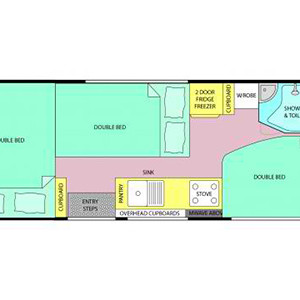 Let’s Go Conquest Tourer Motorhome – 6 Berth – night layout