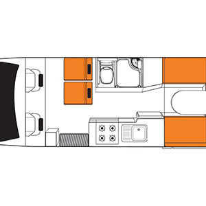 Britz Discovery Campervan – 4 Berth – day layout