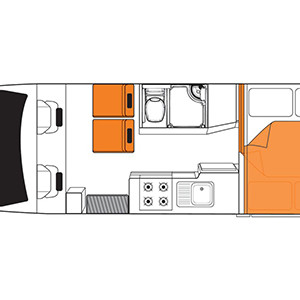 Britz Discovery Campervan – 4 Berth – night layout