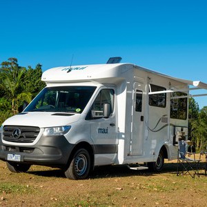 maui Cascade 4 Berth AU Exterior Front Passenger Three Quarter Awning Campsite