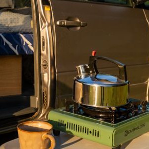 AW CP Campervan – 2 Berth AU Exterior Camp Stove And Kettle