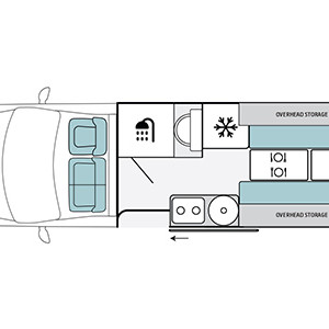 Let’s Go Escape Campervan – 2+1 Berth – day layout