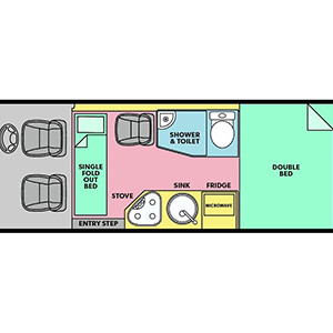 Let’s Go Wanderer Deluxe Motorhome – 2+1 Berth – night layout