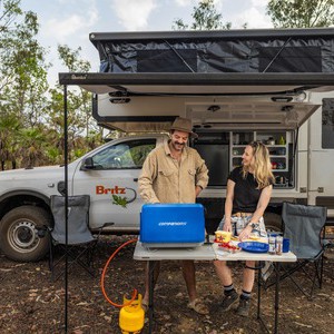 Britz Maverick 4wd 2 Berth AU Exterior Side View Camping Setup