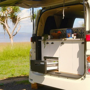AW BD Campervan – 2 Berth AU Interior Rear Kitchen With Beach View