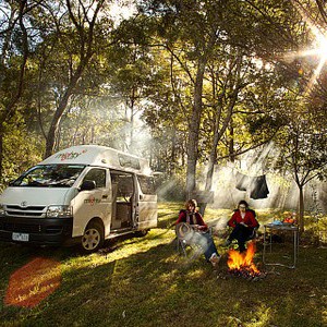 Mighty HiLITE AU Couple at Campfire beside Camper