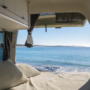 AW HP Campervan – 3 Berth AU Interior Rear Bed Ocean View AW HP Campervan – 3 Berth AU Interior Rear Bed Ocean View