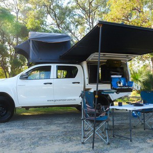 GC Toyota Hilux 4WD – 2-5 Berth AU side view with awning and camp setup