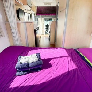 Jucy Chilld Big Kahuna 6 Berth AU Rear Bed Purple Bedding