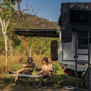 Apollo Overland AU Couple at Camp Table